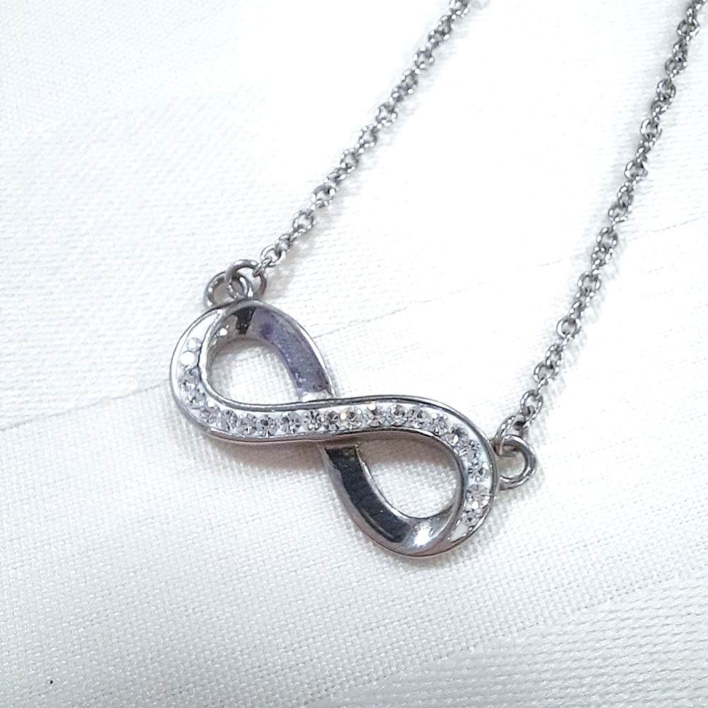 Silver Rhinestone Infinity Symbol Necklace - Picture 3 of 5